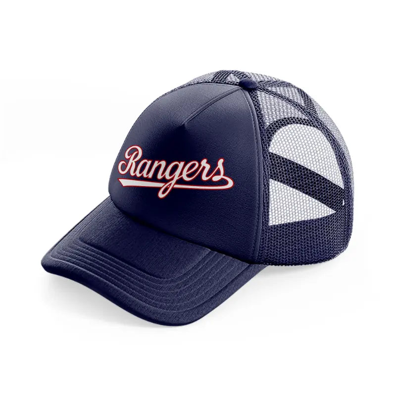 rangers logo navy blue trucker hat