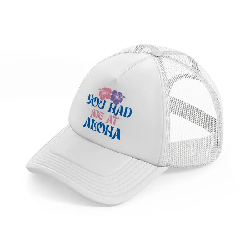 you had me at aloha floral-white-trucker-hat