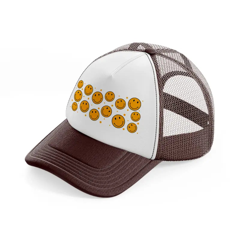 yellow smilies-brown-trucker-hat