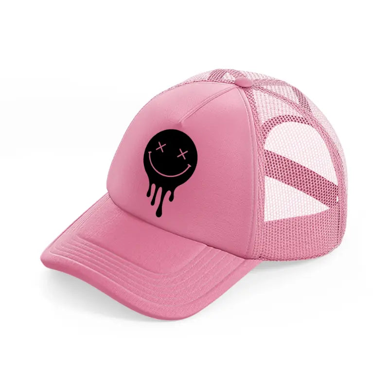 black melt smiley-pink-trucker-hat