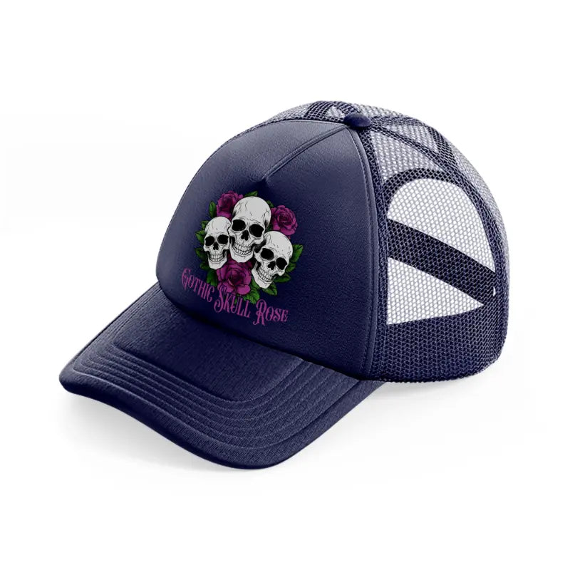 gothic skull rose-navy-blue-trucker-hat