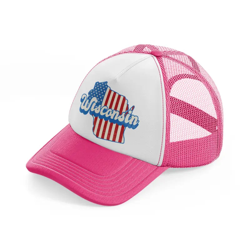 wisconsin flag neon pink trucker hat