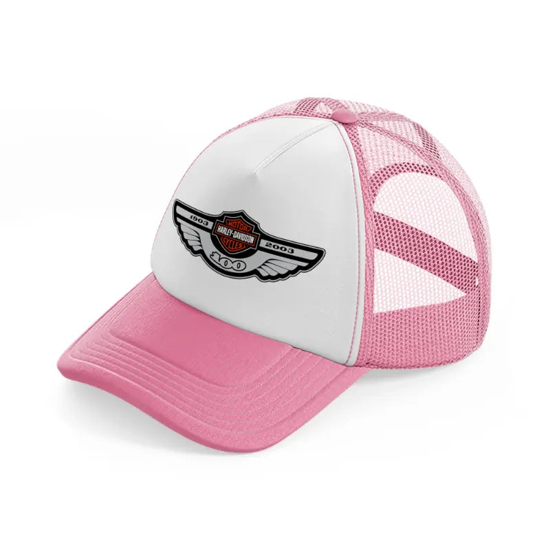 harley-davidson motorcycles 100 1903-2003-pink-and-white-trucker-hat