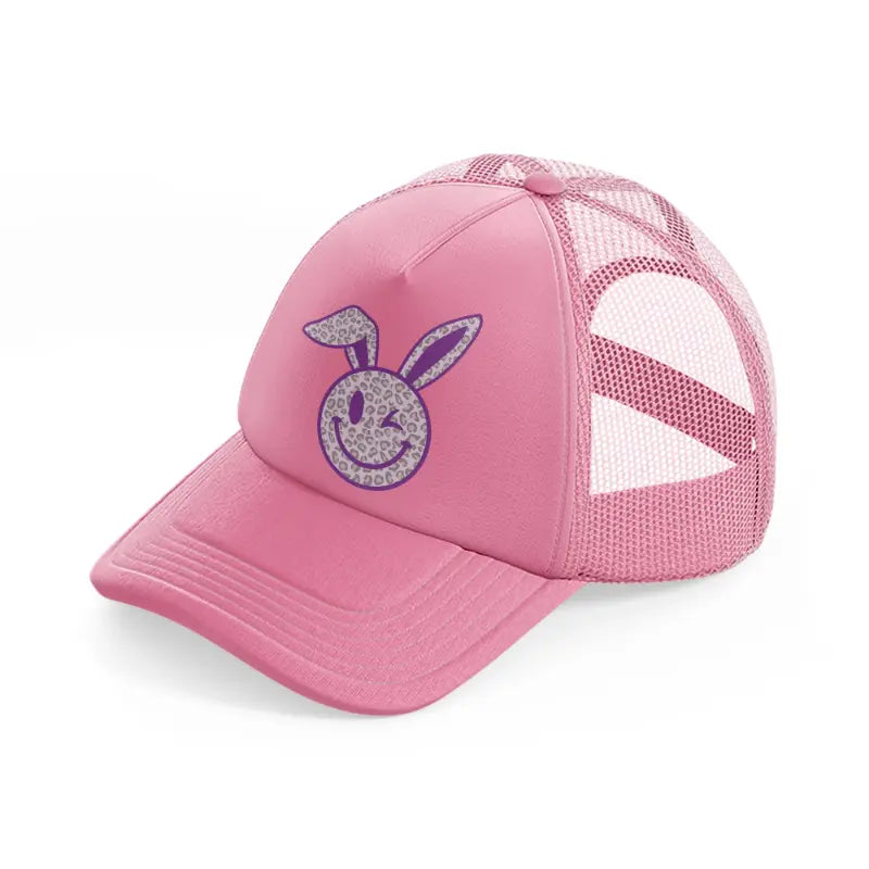 smiley bunny leopard print-pink-trucker-hat