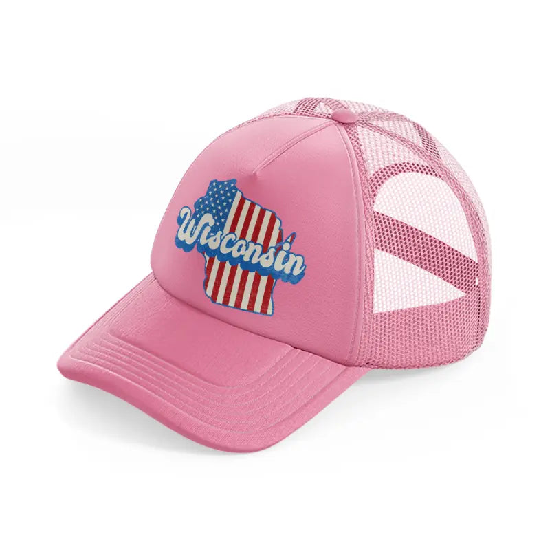wisconsin flag-pink-trucker-hat