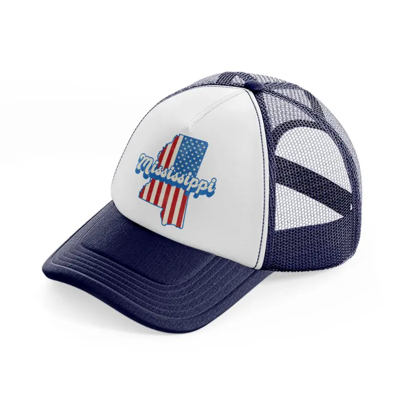 mississippi flag navy blue and white trucker hat