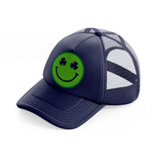 smiley face clover navy blue trucker hat