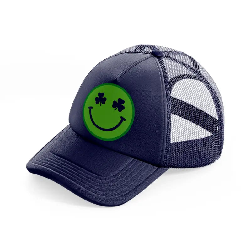 smiley face clover-navy-blue-trucker-hat