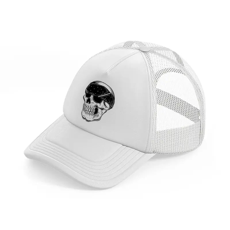 skull gangster with bandana white trucker hat