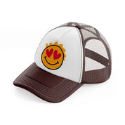 happy love face brown trucker hat