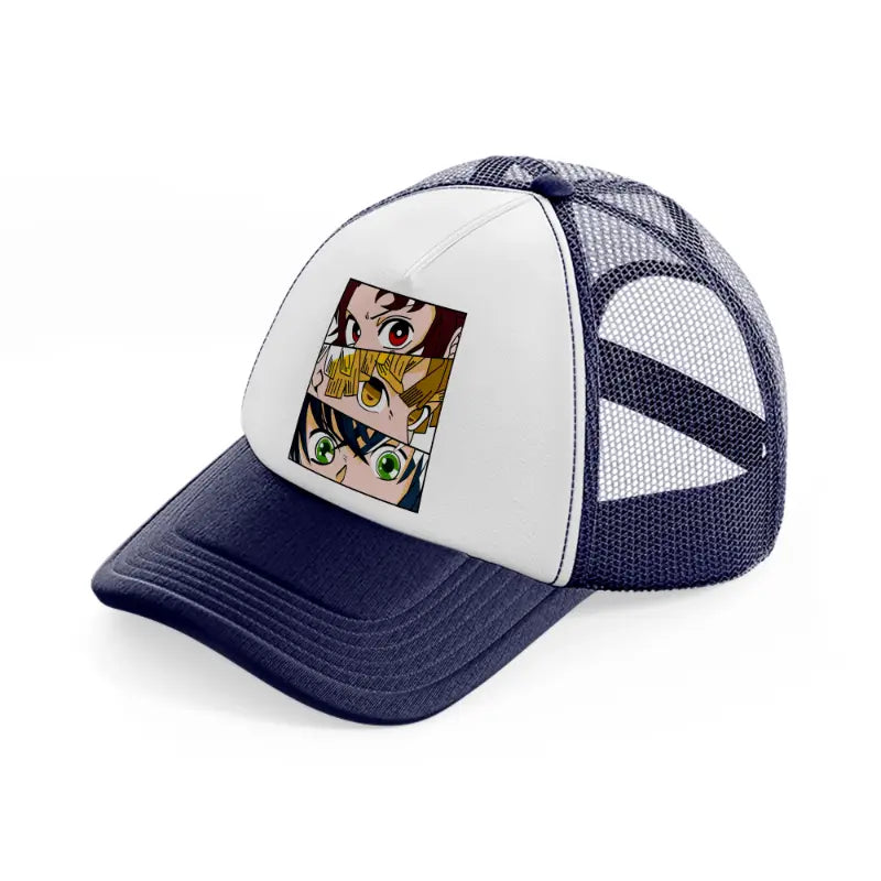 demon slayer-navy-blue-and-white-trucker-hat