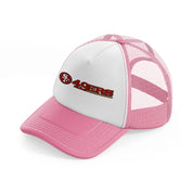 49ers logo with text-pink-and-white-trucker-hat