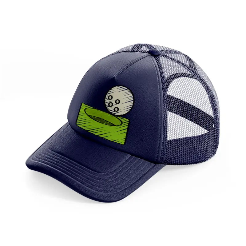 golf hole ball navy blue trucker hat