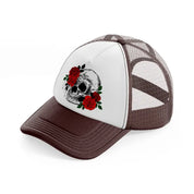 skull & roses brown trucker hat