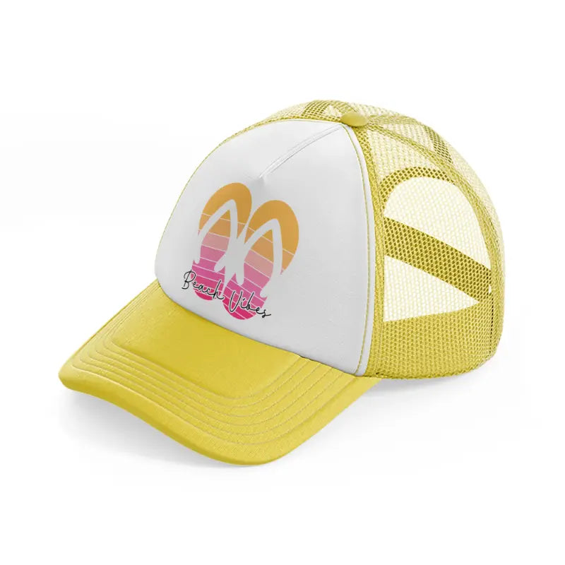 beach vibes flip flops yellow trucker hat