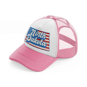north dakota flag-pink-and-white-trucker-hat