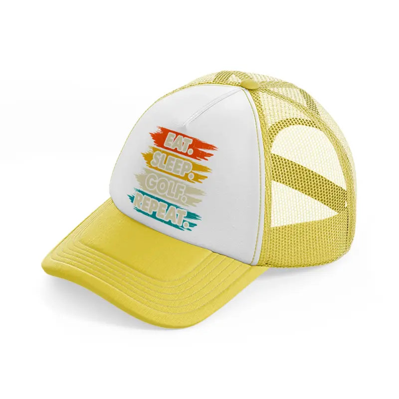eat sleep golf repeat retro-yellow-trucker-hat