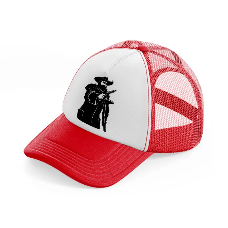 pirate captain & gun red and white trucker hat