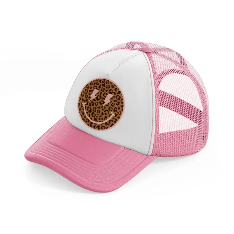 smiley leopard pink pink and white trucker hat