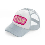 ciao pink grey trucker hat