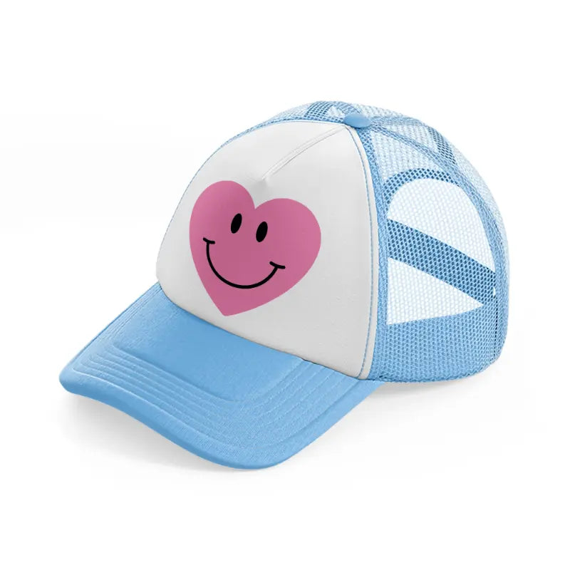 smiley face heart-sky-blue-trucker-hat