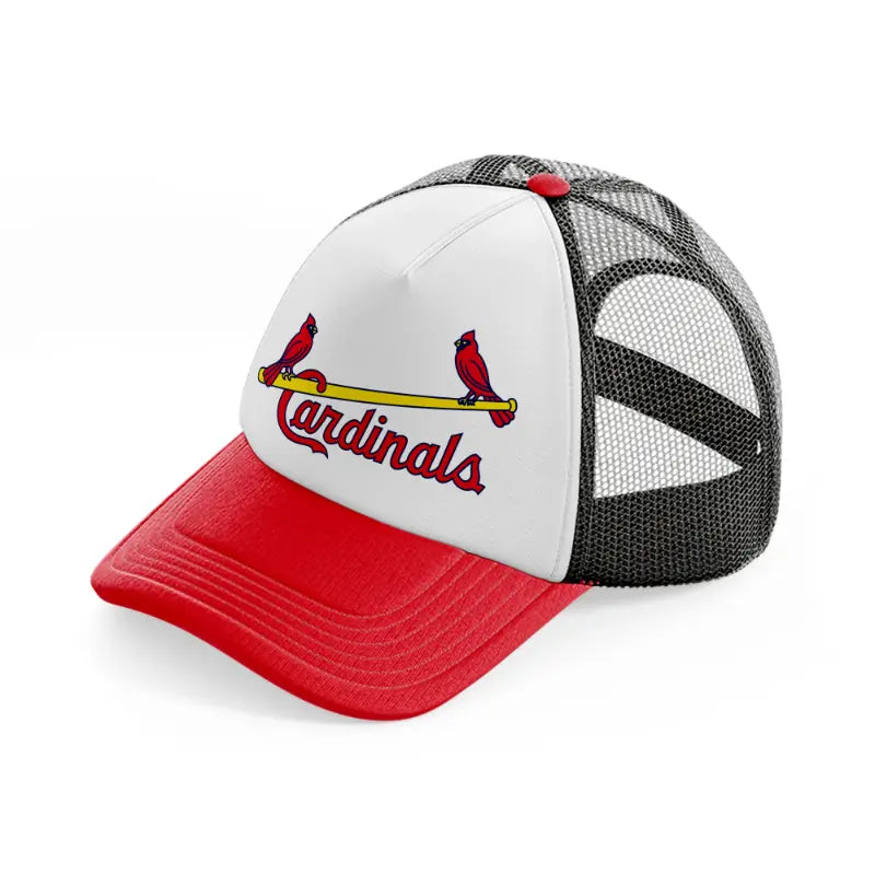 st louis cardinals vintage emblem-red-and-black-trucker-hat