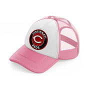 cincinnati reds badge-pink-and-white-trucker-hat