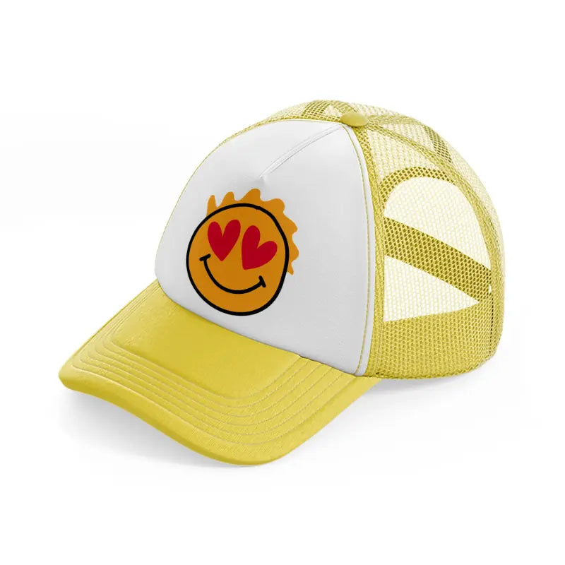 happy love face yellow trucker hat