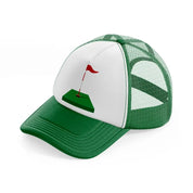 red flag cartoon-green-and-white-trucker-hat