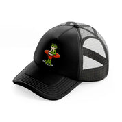frog holding surf board-black-trucker-hat