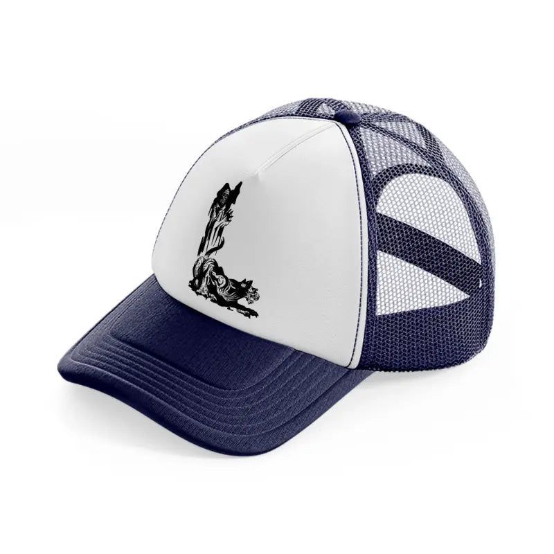 dark art work navy blue and white trucker hat