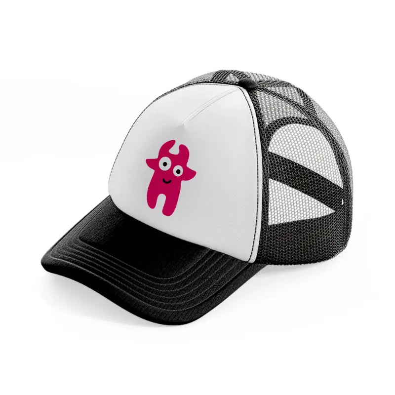 pink monster-black-and-white-trucker-hat
