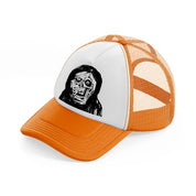 skull face-orange-trucker-hat