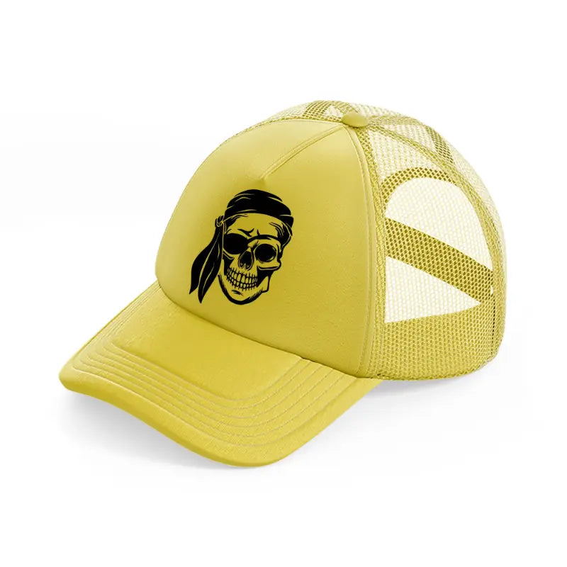 skull head pirate gold trucker hat