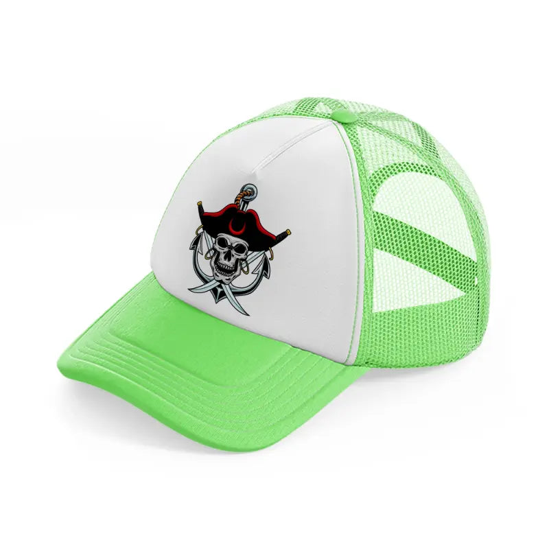 pirates skull mascot anchor lime green trucker hat