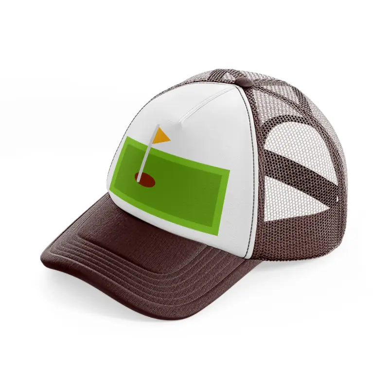green mini golf field-brown-trucker-hat