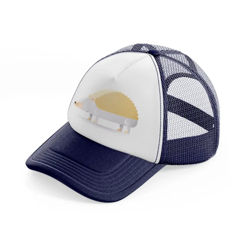 034 hedgehog navy blue and white trucker hat