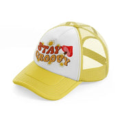 stay groovy yellow trucker hat