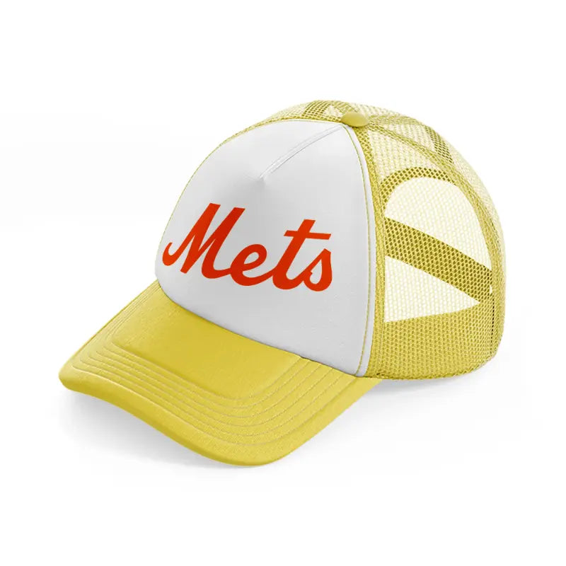 new york mets orange emblem-yellow-trucker-hat