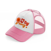 retro positive stickers (8) pink and white trucker hat