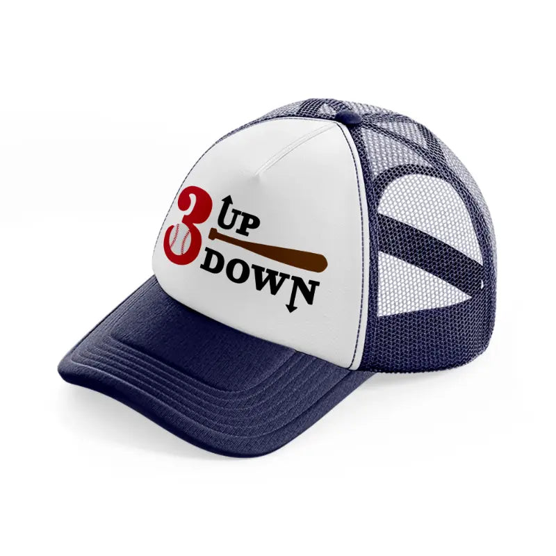 3 up down baseball-navy-blue-and-white-trucker-hat