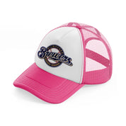 milwaukee brewers badge-neon-pink-trucker-hat