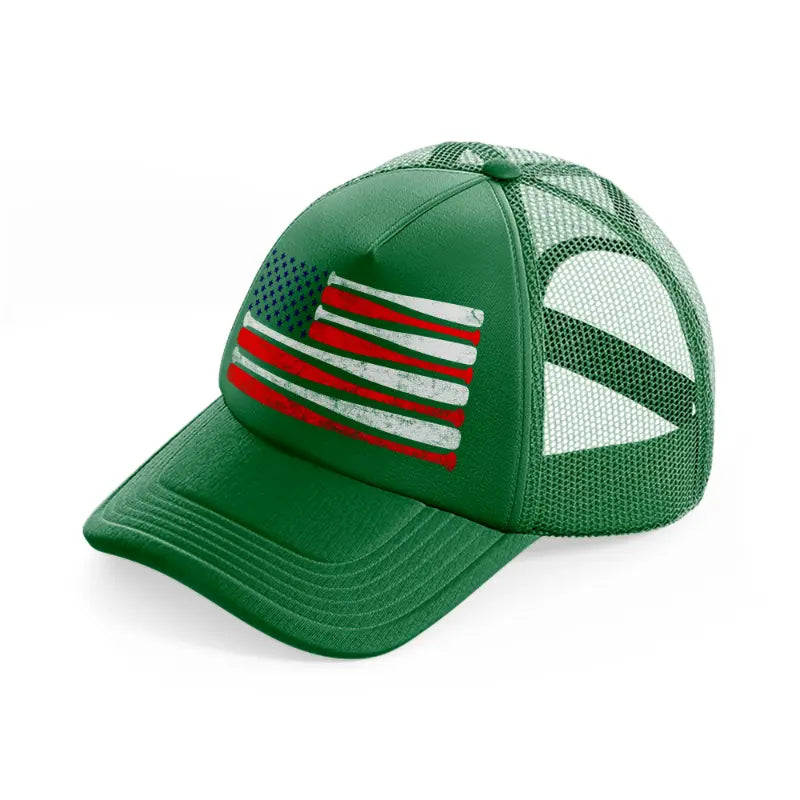 baseball american flag green trucker hat