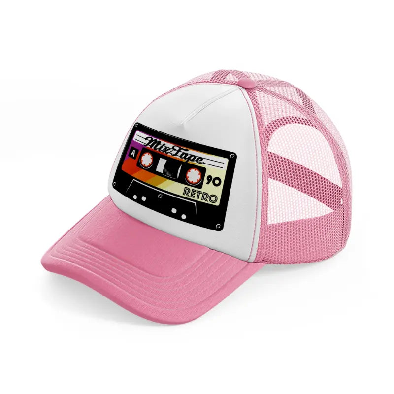 cassette tapes pink and white trucker hat