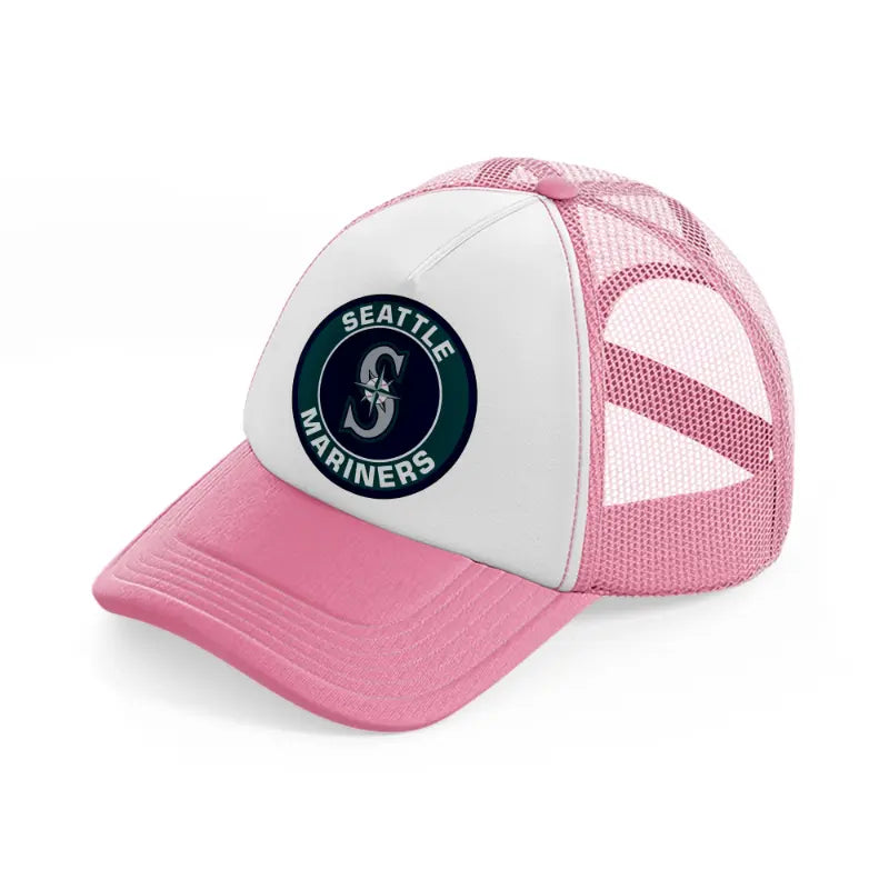 seattle mariners badge-pink-and-white-trucker-hat