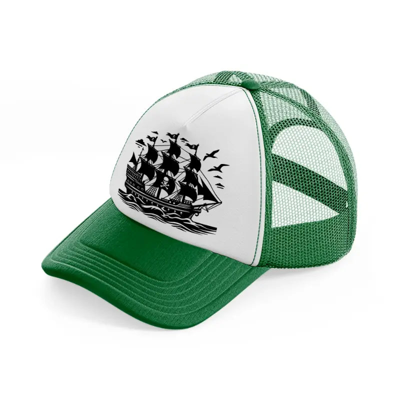 black ship green and white trucker hat