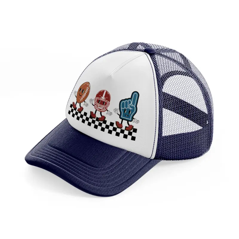 game cartoon navy blue and white trucker hat