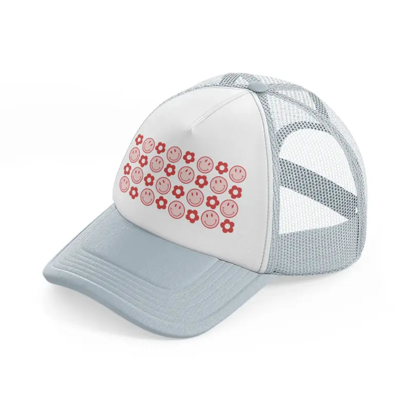 smiley face flower-grey-trucker-hat