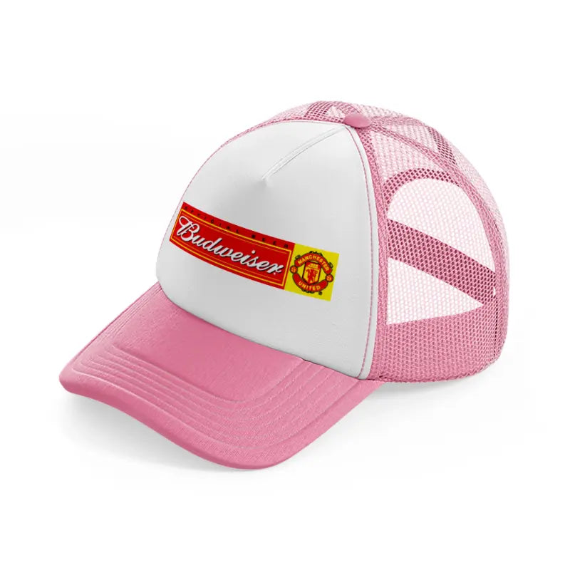 budweiser manchester united pink and white trucker hat