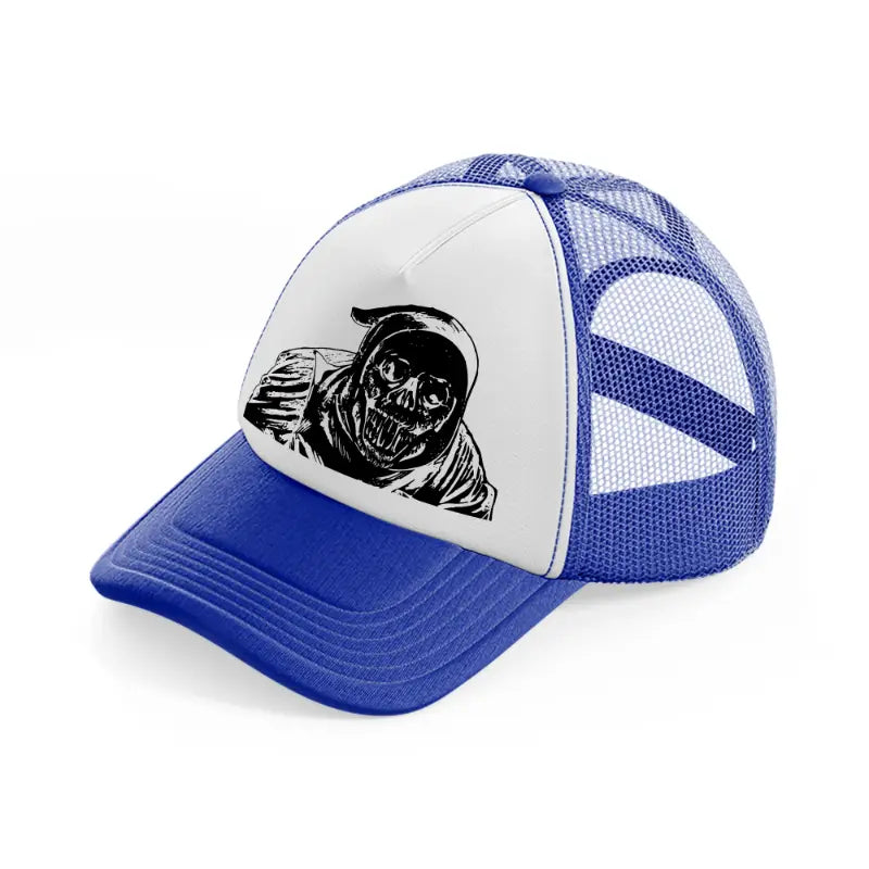 halloween witch-blue-and-white-trucker-hat